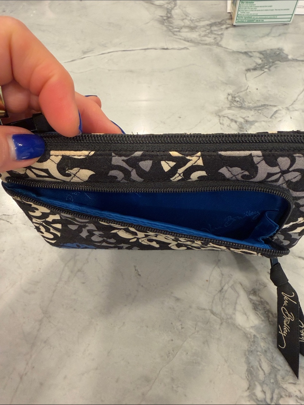 Vera Bradley Zip-Around Wallet Wristlet Black Gray Blue Floral EUC - Picture 3 of 10